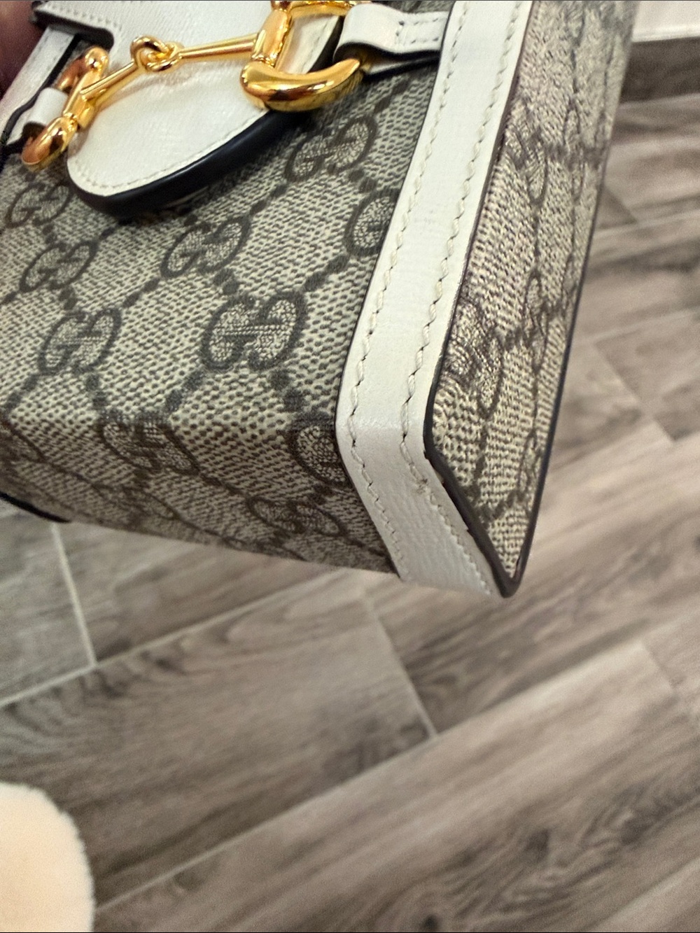 Gucci Beige Monogram Crossbody with White Trim and Gold Horsebit - Picture 12 of 16